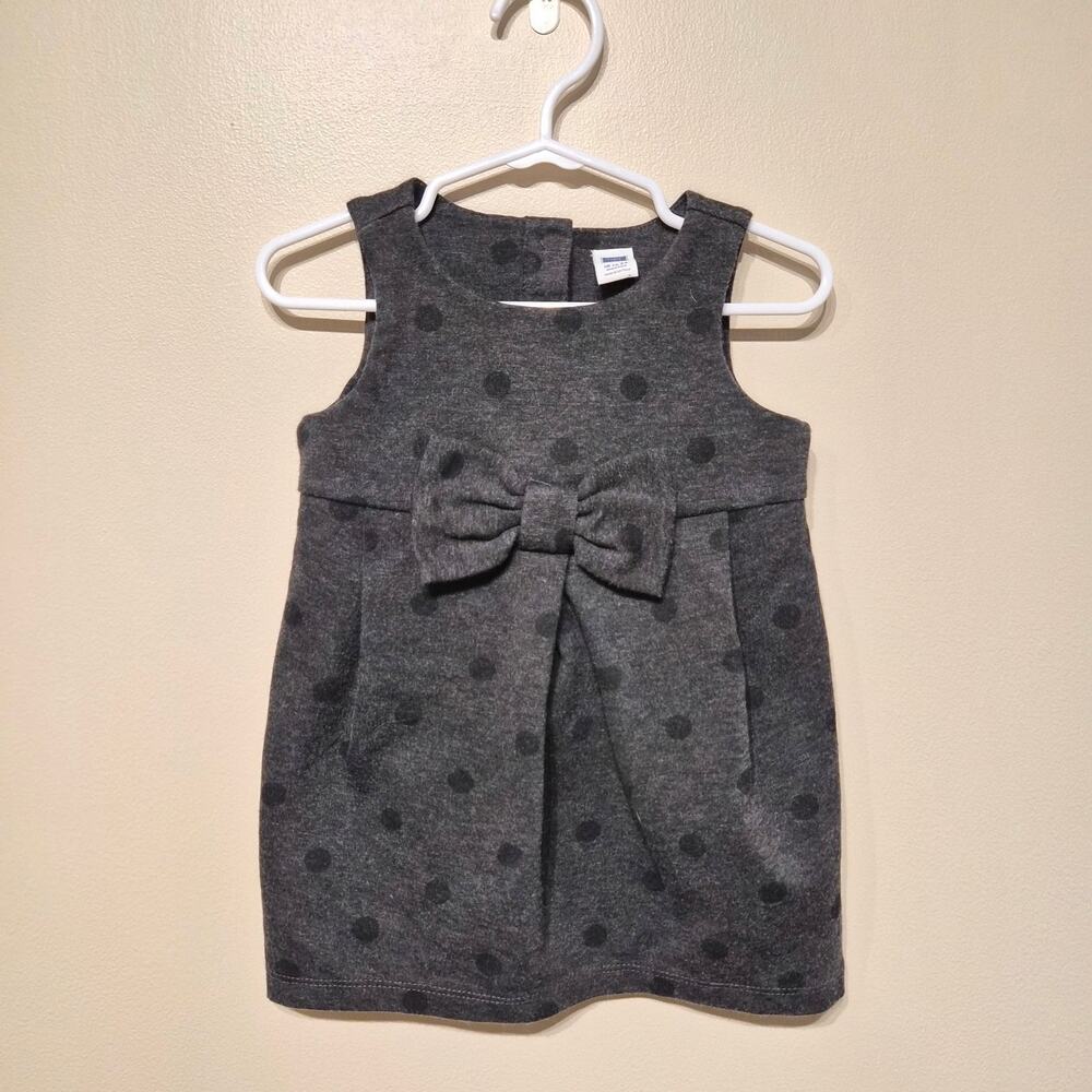 Janie and Jack 18-24 Months Gray Black Sleeveless Dress Polka Dot Bow